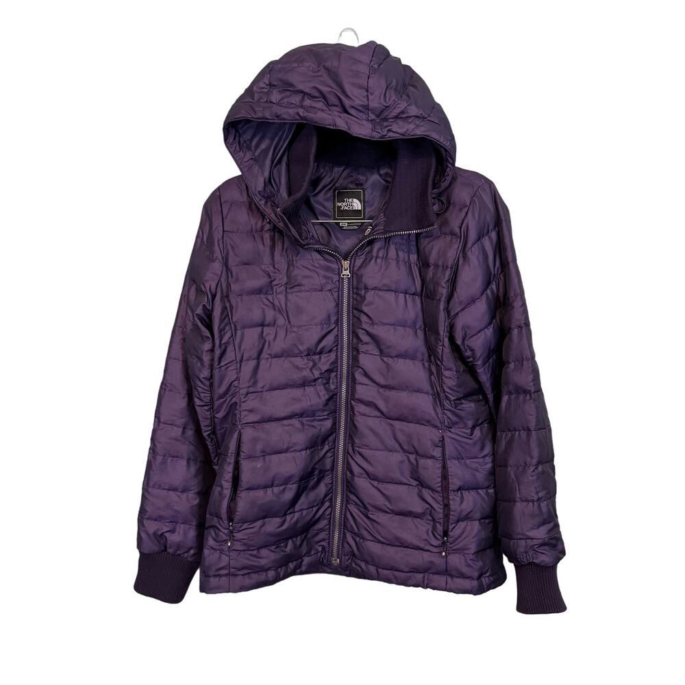 The North Face Down Puffer Jacket Womens Medium Purple Full Zip Hooded Outdoor